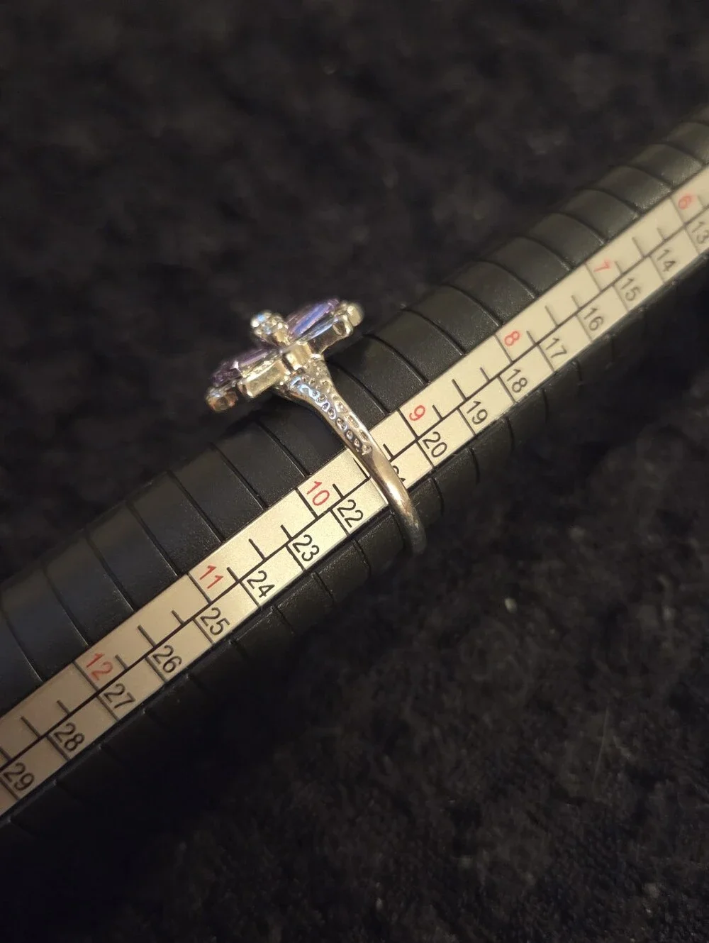 Silver Tone Purple Baguette Bow Statement Ring Size 9.5